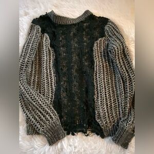 Ryu Black and Silver Sweater with Lace embellishment.